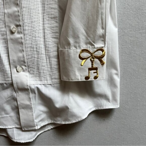 Vintage Chaplin women's embroidered musical notes piano violin white shirt Sz S - Picture 4 of 9